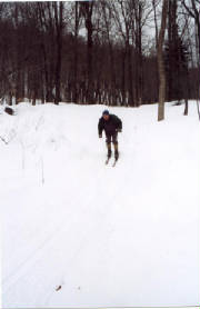 Downhill tuck at Parc des Campeurs, Sainte-Agathe